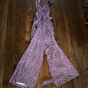 Anthropologie Purple and White Wide-Leg Jumpsuit NEW NWT
